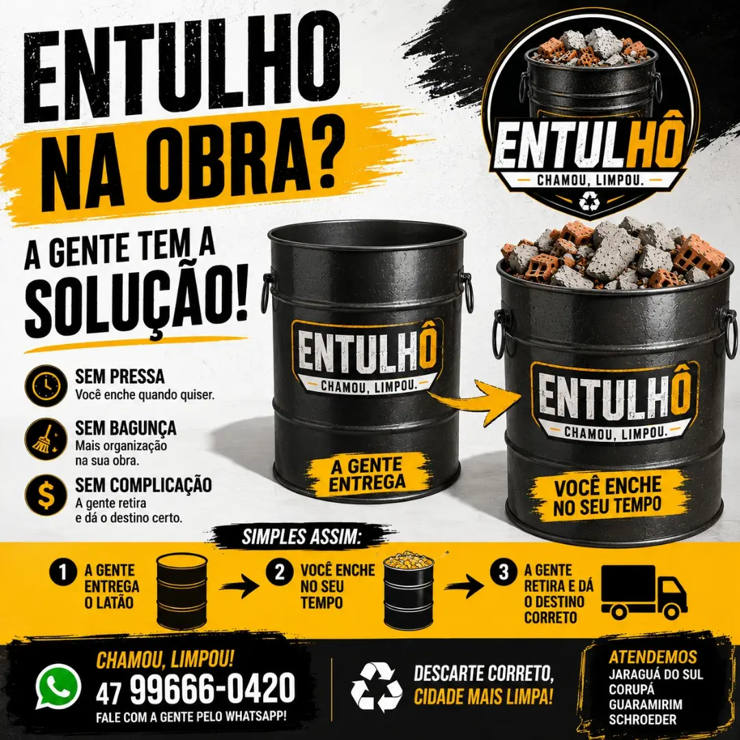 Latão de 220 L cheio de entulho em obra
